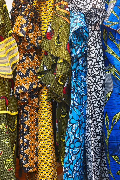 Close-up of colorful African ethnic fabric patterns
