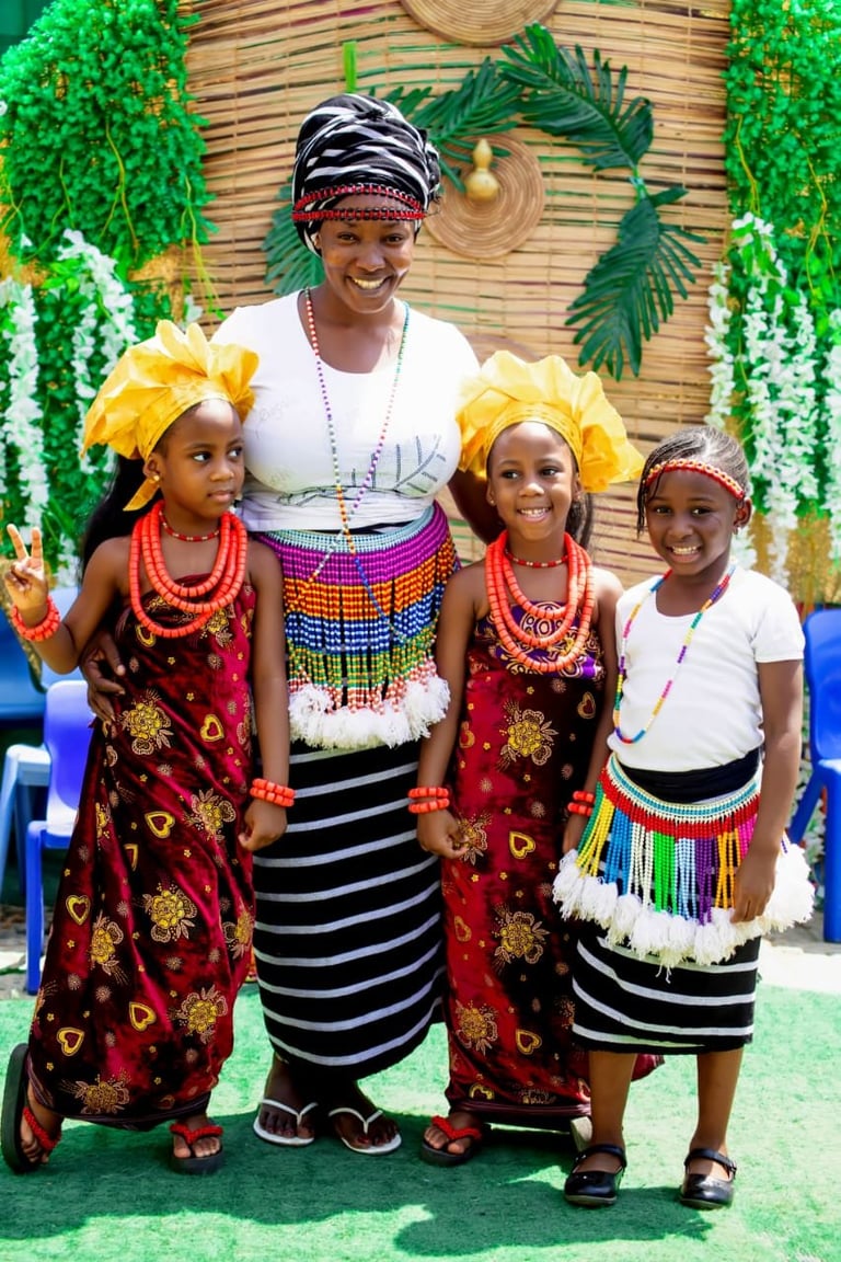 Woman and children in traditional African attire