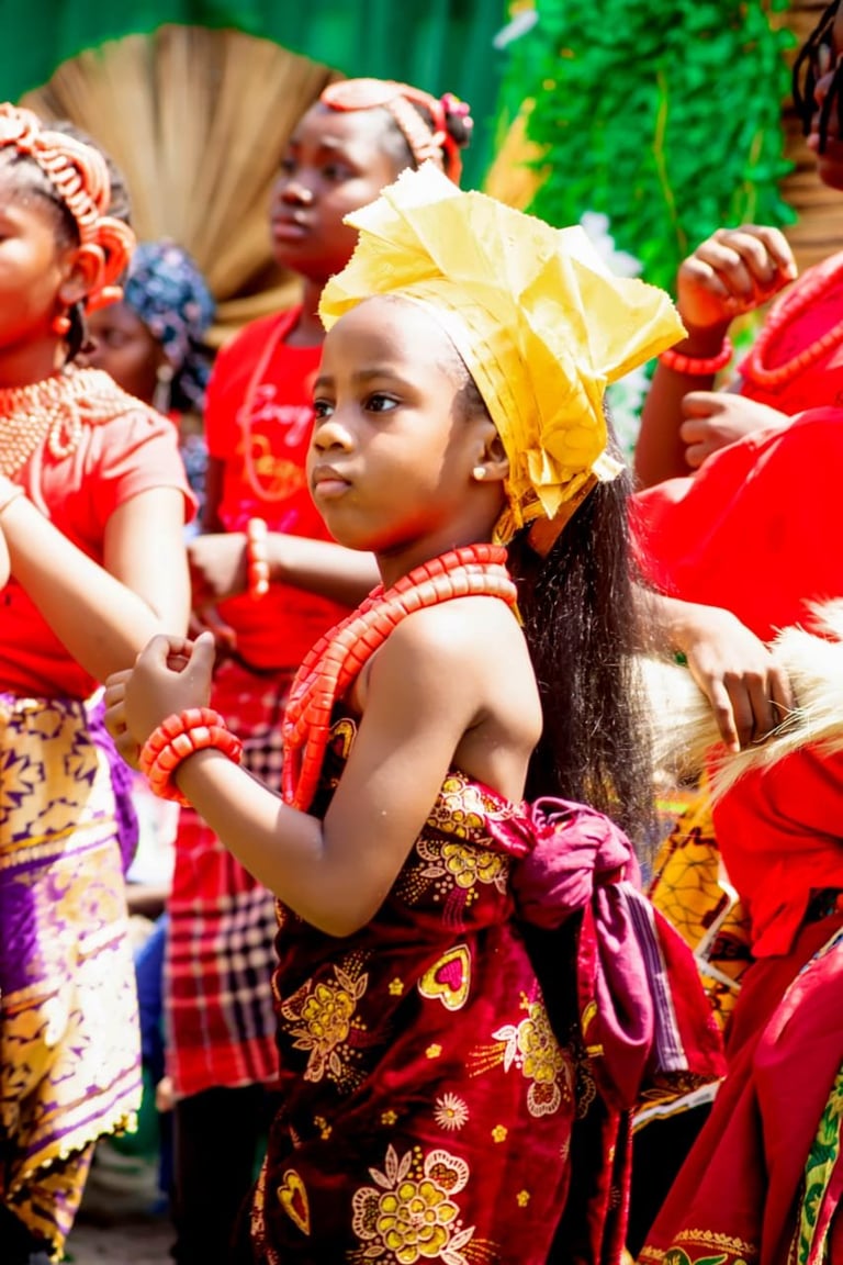 Young girl in colorful traditional dress performing during cultural celebration